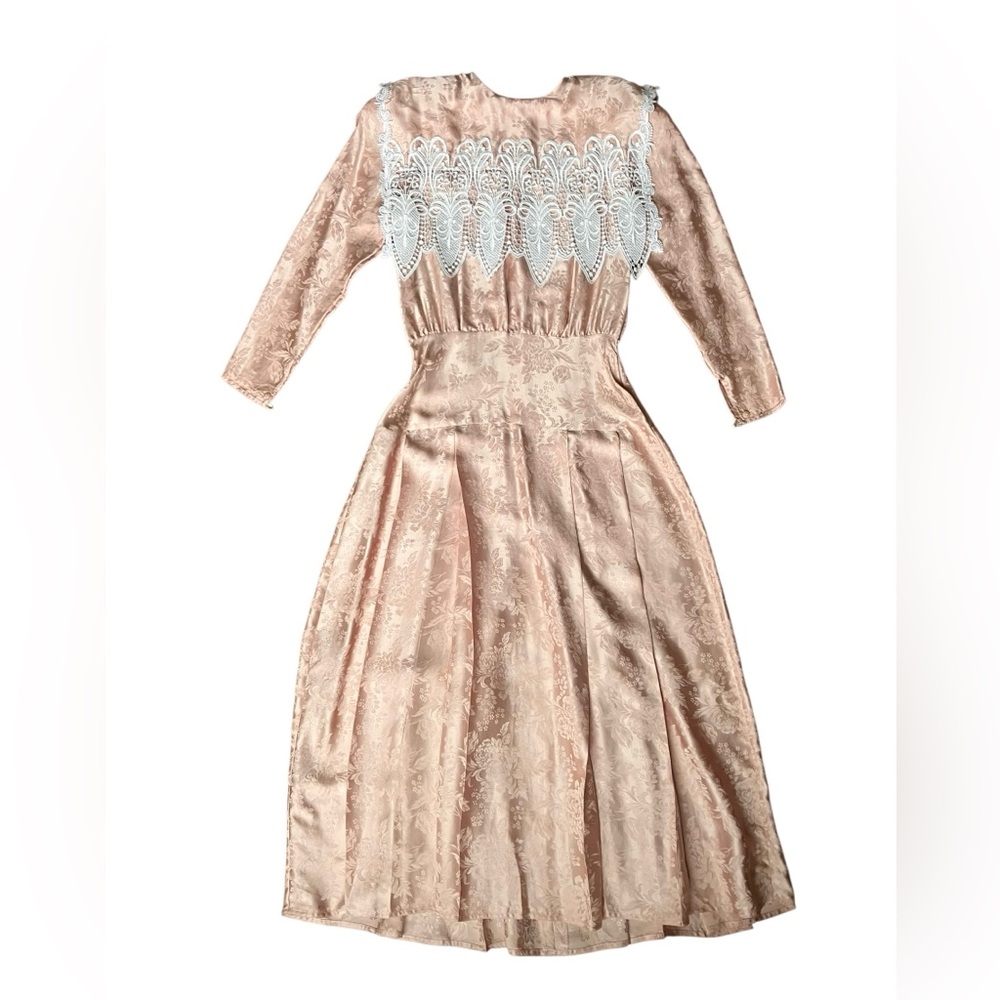 Vintage Jessica McClintock 100% Silk Pink Lace Midi Dress